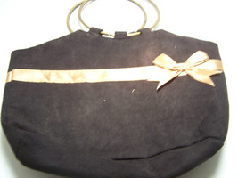 Black Satin purse with Iron Handles and ribbon Women&#39;s Purse/hand bag Pre-owned - £10.46 GBP