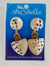She Shells Tribal Dangle Post Earrings Shield Shoe Indegenious Hawaii Islands - £15.97 GBP