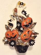 Jack Lantern Ghost Pumpkin Halloween Christmas Tree Brooch Pin Enamel Rhinestone - $14.99