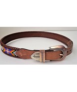 Vintage Multi Color Southwest Beaded Inlay Natural Leather Belt - Size 3... - £21.99 GBP