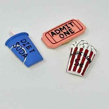 Movie Popcorn Ticket Soda Resin Button Covers Set of 3 Blue Red Pink 1.5 Inch - £10.26 GBP