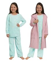 Lands&#39; End Boys Girls Pajama Top Bottoms Hooded Robe Pink Multicolor Sno... - $797.96 MXN