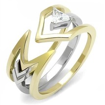 .40 Ct Trillion Cut Solitaire CZ Two Tone Arrow Gold Plated Promise Ring Sz 5-10 - £48.01 GBP