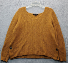 Love Tree Sweater Women Large Orange Cable Knit Slit Long Sleeve V Neck Pullover - $23.09