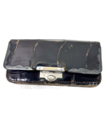 Vintage Dark Brown Gator Small Wallet Purse w Silver Hallmarks on Trim S... - $32.18