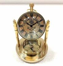 Vintage Desk Clock With Bottom Compass Brass Finish Nautical Table Clock Gift - £52.45 GBP