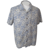 Merona Men camp shirt s/s p2p 25 L paisley Hawaiian style blue white casual - £15.91 GBP