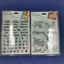 Autumn Leaves Brand Word Art Stamps &amp; Messy Dates Clear Stamps Love Happiness - £9.79 GBP