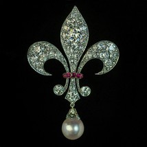 2Ct Simulated Diamond Pearl &amp; Ruby  Elegant Brooch Pin 14k White Gold Pl... - £98.84 GBP