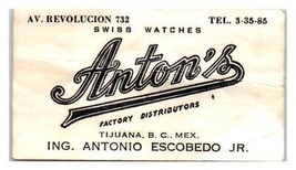 Anton&#39;s Swiss Watches Tijuana Mexico Business Card - £26.50 GBP