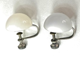 VINTAGE WHITE LUCITE MOONGLOW DOME EARRINGS SCREW BACK EARRINGS - $9.89