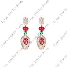New Original Design Red Sapphire Snake Head Earrings Classic Trend Womens Fashio - £44.88 GBP