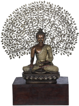 42&quot; Padmasana Buddha Under The Lifelike Bodhi Tree In Brass | Handmade  - £2,908.73 GBP