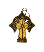 Christmas Ornament Velvet Gold Green Cross Made in the Philippines 7inch - $7.92