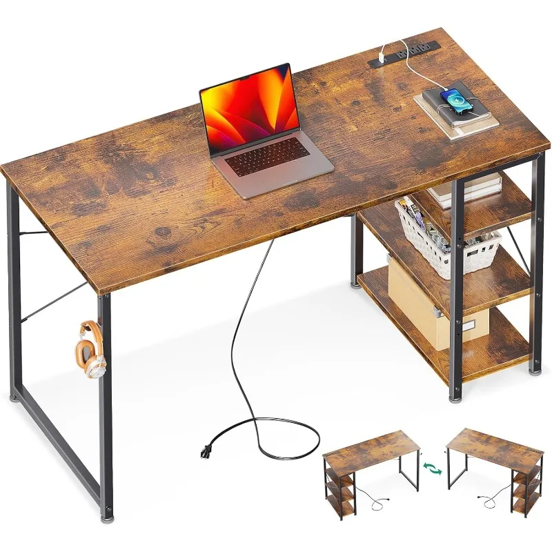 Laptop Desk Office Desk, 48 Inch Computer Desk with Power Outlet and USB &amp; Type- - £95.49 GBP