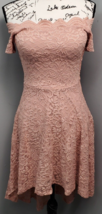 City Studio Fit &amp; Flare Dress Women 3 Pink Lace Hi Low Side Zip Off The Shoulder - $37.04