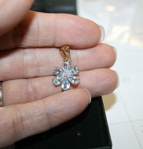 Blue Topaz Diamond Flower Pendant Necklace 14k Yellow Gold Over 925 SS - £53.96 GBP