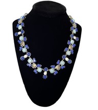 J Crew Statement Necklace Silver Tone Blue Crystal Faceted Rhinestone 18” - £31.64 GBP