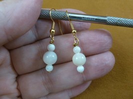(EE-473-1) 8mm one bead Mother of pearl gemstone bead dangle gold hook earrings - £8.30 GBP
