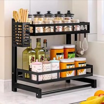 Kitchen Storage Organizer 2 Tier Seasoning Black Metal Kitchen Countertop Standi - $33.99