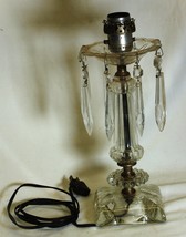 Ornate Table Lamp Light Crystal Prisms &amp; Clear Glass Base Vintage - $69.29