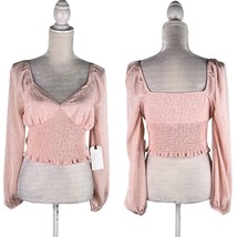 Leith Blouse Crop Top Off Shoulder Smocked Pink Smoke M New  - $29.00