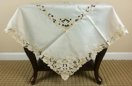 Coffee Side End Table Cover Embroidered Floral Cutwork Tablecloth 42X42&quot;... - $46.00