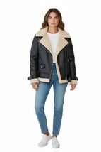 Mango MNG Women’s Faux Leather BROWN Jacket with OFF WHT SHERPA lining M... - $98.89