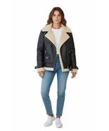 Mango MNG Women’s Faux Leather BROWN Jacket with OFF WHT SHERPA lining M... - $98.89