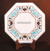 Marble Top Coffee Kitchen Table Turquoise Marquetry Inlay Outdoor Decor H3735 - £307.53 GBP+