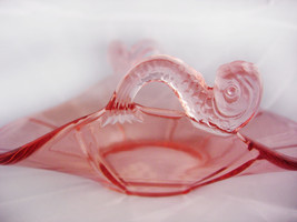 Vintage Pink Depression glass koi fish bowl - oriental good luck gift- ruffled g - £59.01 GBP