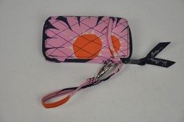 Vera Bradley Navy/Pink Flower Wristlet Jazzy Id Wallet Zip Around - £11.96 GBP
