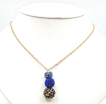 Three Ball Blue Black Rhinestone Pendant Necklace Gold Tone Disco Crafts Jewelry - $8.77