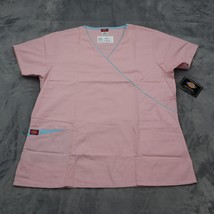 Dickies Shirt Womens L Pink Scrubs Medical Uniform VNeck Adjustable Pull... - £15.62 GBP