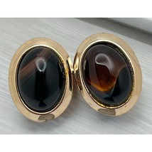 Vintage Oval Black &amp; Brown Swirl Stud Earrings - $15.97