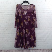 Love Squared Dress Womens 2X Purple Floral Swiss Dot 3/4 Sleeve Sweetheart Boho - £19.59 GBP