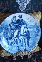 Flow-Blue decorative wall platter,couple in a carriage, gorgeous blue[2r] - £51.59 GBP