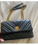 "Luxury Gold Chain Strap Cowhide Leather Shoulder Bag - Elegant In Black - $59.80