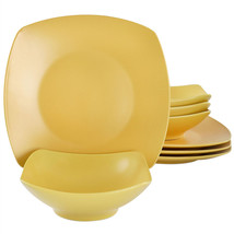 Gibson Home 8 Piece Square Stoneware Dinnerware Set in Matte Yellow Freesia - £24.43 GBP