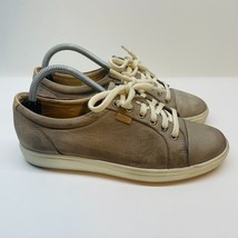 ECCO Women’s Taupe Brown/Gray Soft Suede Leather Lace Up Sneakers Shoes Size 6.5 - £19.43 GBP