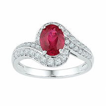 10kt White Gold Womens Oval Lab-Created Ruby Solitaire Ring 2 Cttw - £501.35 GBP