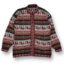 Vintage Aztec Alpaca Print Full Zip Cardigan Sweater Knitted Multi Color... - £15.81 GBP