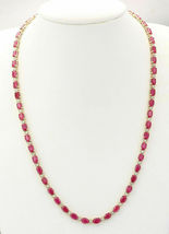 30.65 Carat Ruby 14K Yellow Gold Over Diamond Tennis Necklace 16 inch - £235.44 GBP