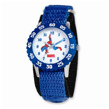Marvel Spiderman Kids Blue Hook and Loop Band Time Teacher Watch - £34.10 GBP