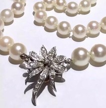 HugeDiamonds clasp Big Akoya pearls 14k ArtDeco/post necklace - £3,242.48 GBP