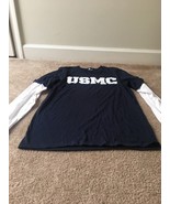 USMC U.S. Marine Corps Men&#39;s Blue &amp; White Long Sleeve Shirt Size Medium - £31.53 GBP