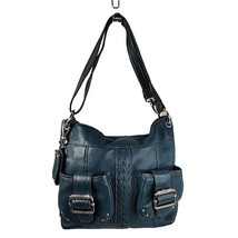 Tignanello Womens Shoulder Bag Faux Leather Teal Silver Mirror Fob Zip - £26.82 GBP