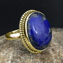 925 Sterling Silver Lapis Lazuli Gem Handmade Rose Gold/Gold Plated Ring GRS1155 - £23.02 GBP