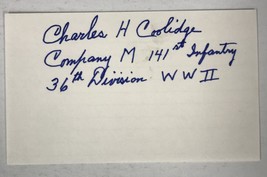Charles H. Coolidge (d. 2021) Signed Autographed 3x5 Index Card - Medal of Honor - £20.29 GBP