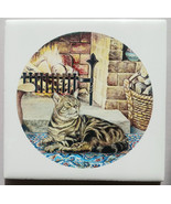 Ceramic Tile Tabby Cat by Fire - $14.84